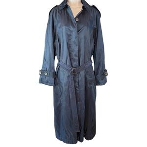 Vintage 90's Women's Morgan Taylor Blue Metallic Full Length Raincoat Size 12